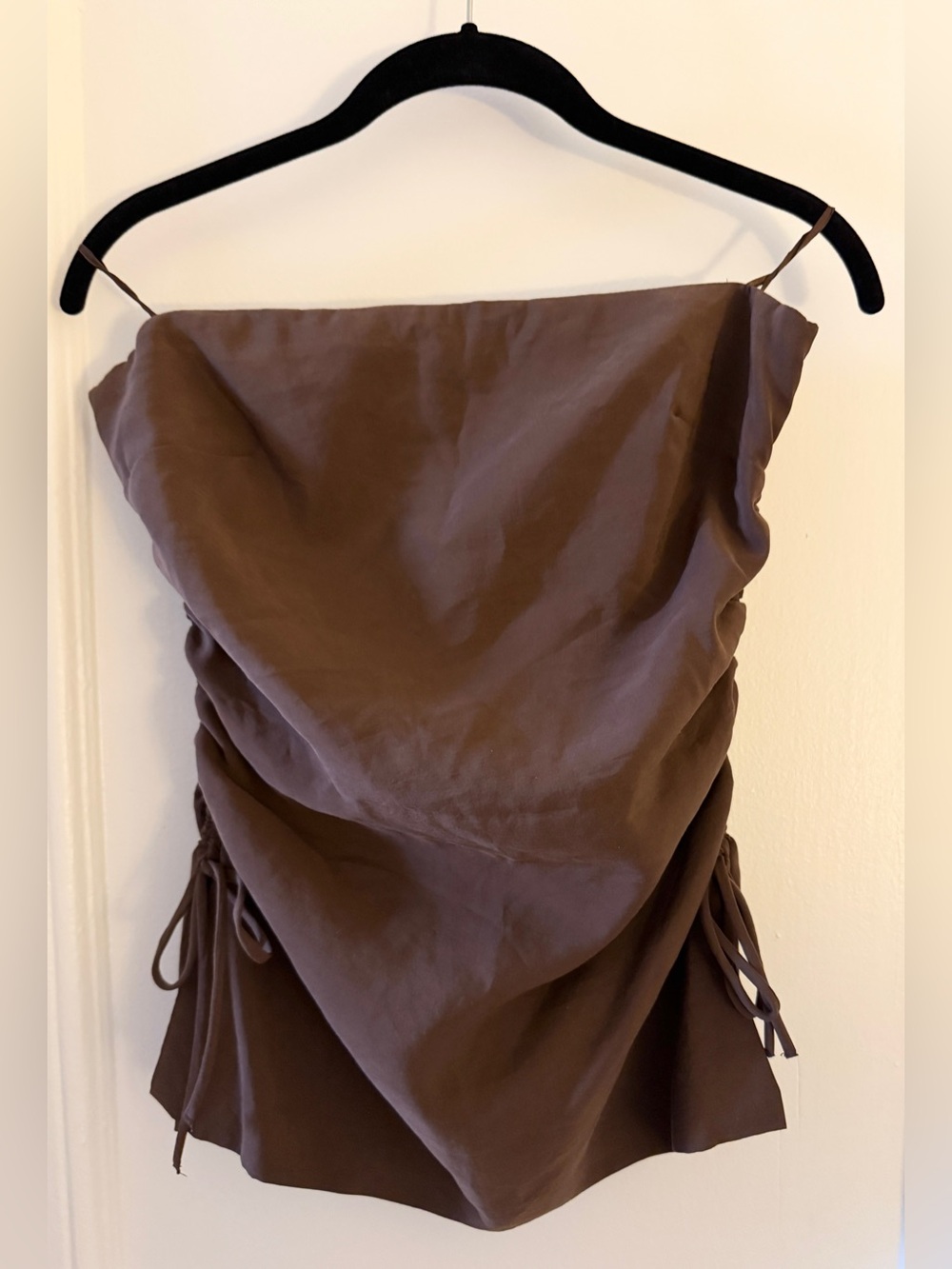 NWT ZARA chocolate Brown strapless side rouched top with side ties - size M